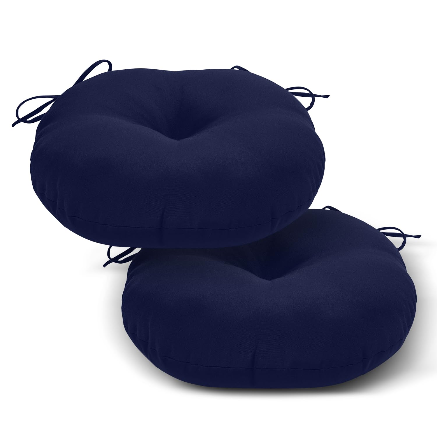 LOVTEX navy bistro cushions front view shows neat round shape and color, enhances patio style