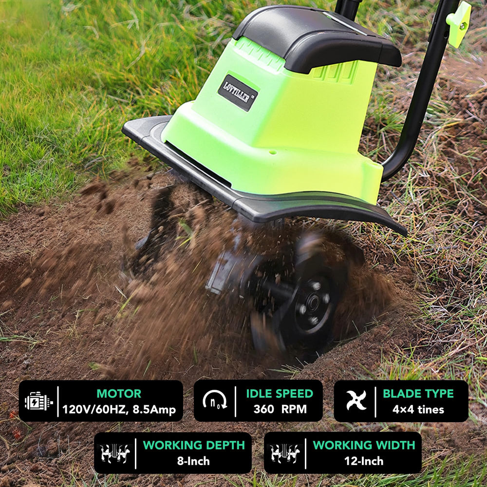 LOVTILLER in a garden lifestyle shot demonstrating efficient practical use benefit