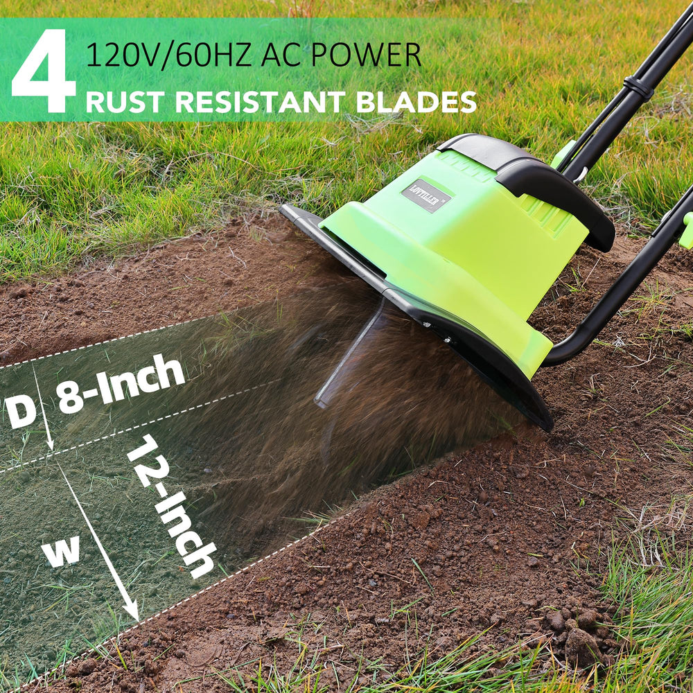 LOVTILLER close-up of four steel tines showing durable construction benefit