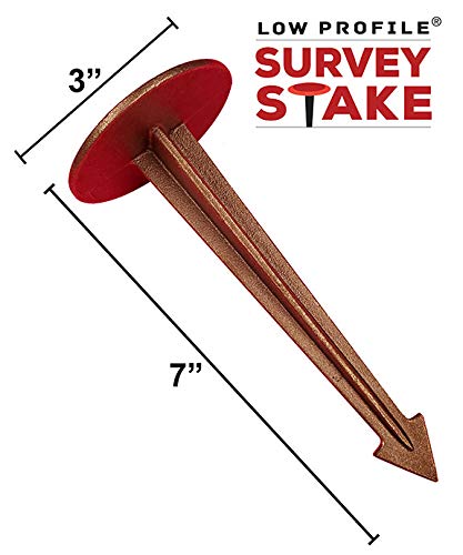 LOW PROFILE SURVEY STAKE close-up of 3-inch brass head highlighting corrosion resistance