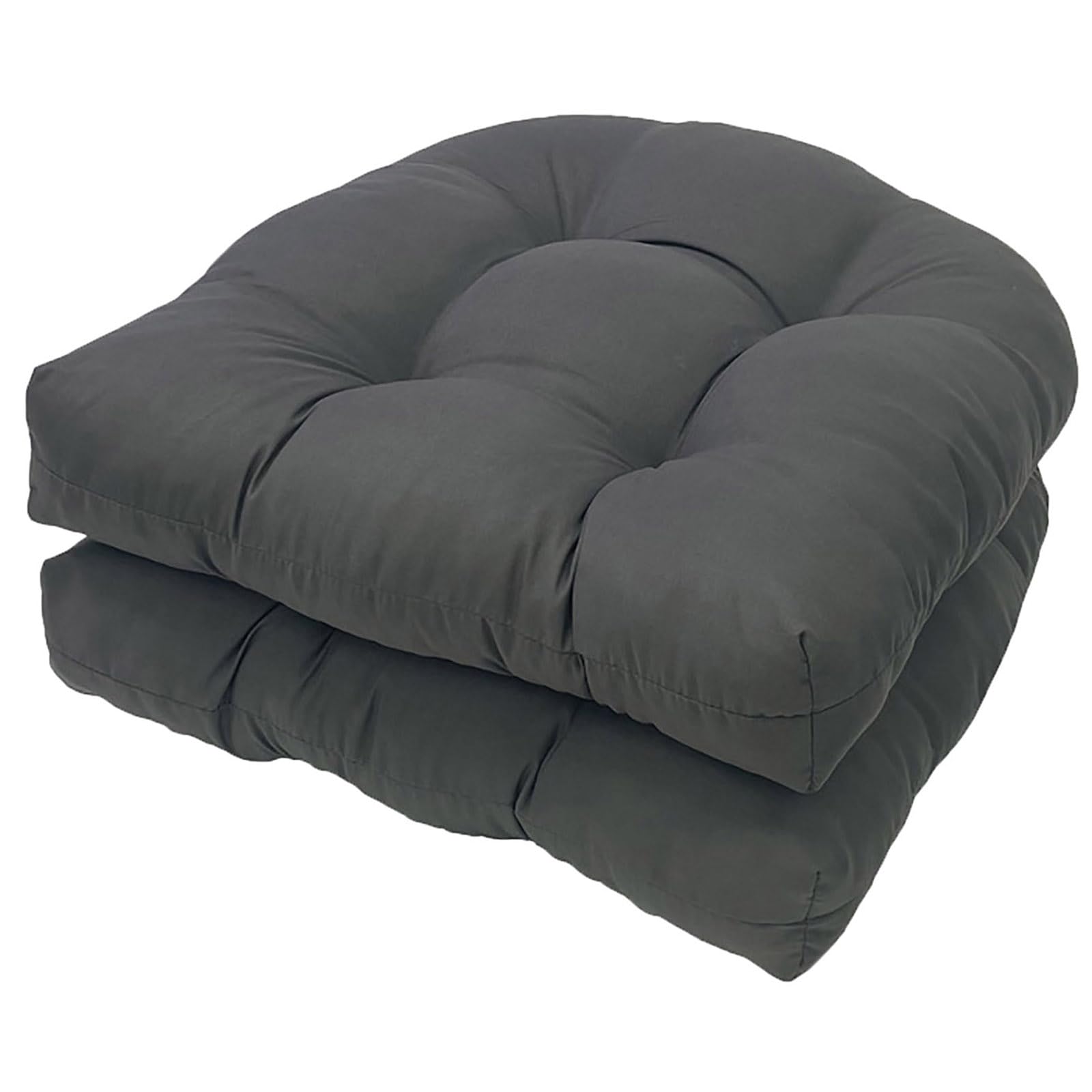 LOWEMN front view of two dark grey tufted cushions showing durable protection