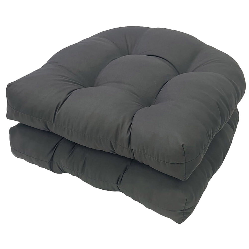 LOWEMN front view of two dark grey tufted cushions showing durable protection
