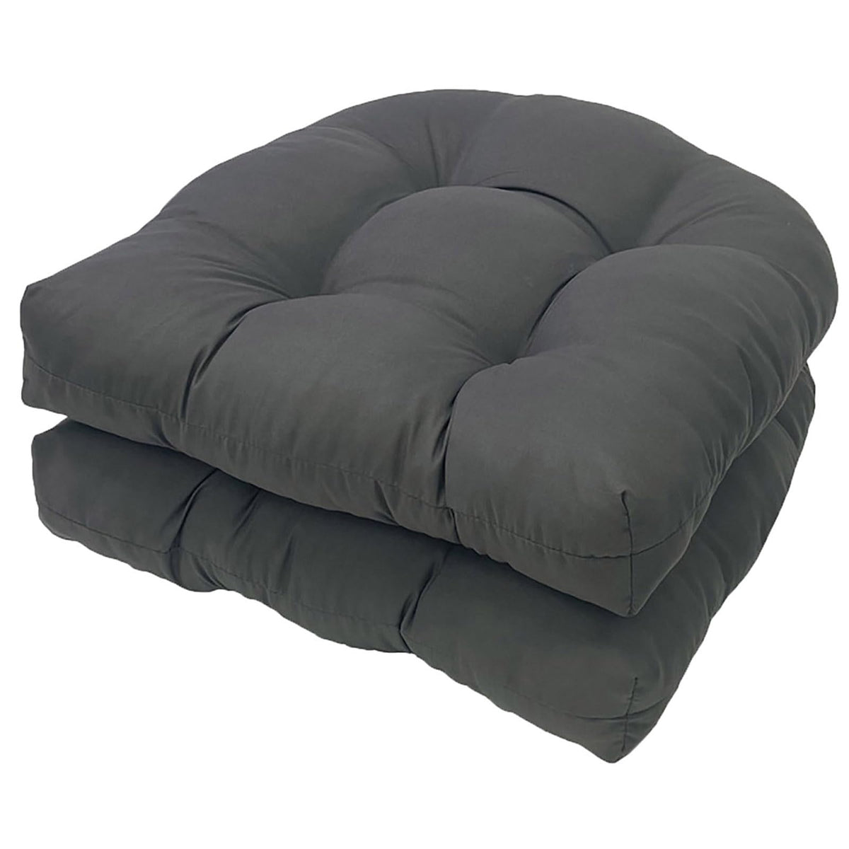 LOWEMN front view of two dark grey tufted cushions showing durable protection