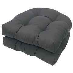 LOWEMN front view of two dark grey tufted cushions showing durable protection