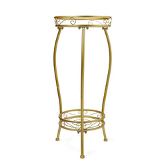 LOYAL TIGER front view of gold plant stand showing sleek two-tier display benefit