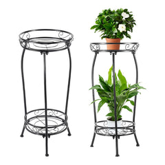 LOYAL TIGER front view of 2-tier metal plant stand showing compact footprint and modern look