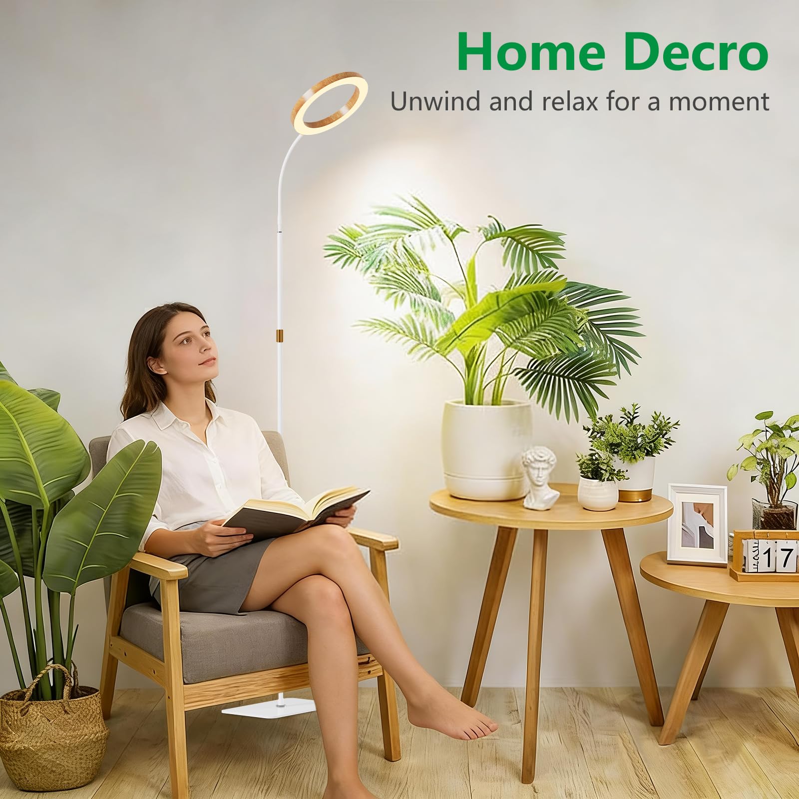 LPMZMBL height extended to 68 inches illuminating a tall indoor plant