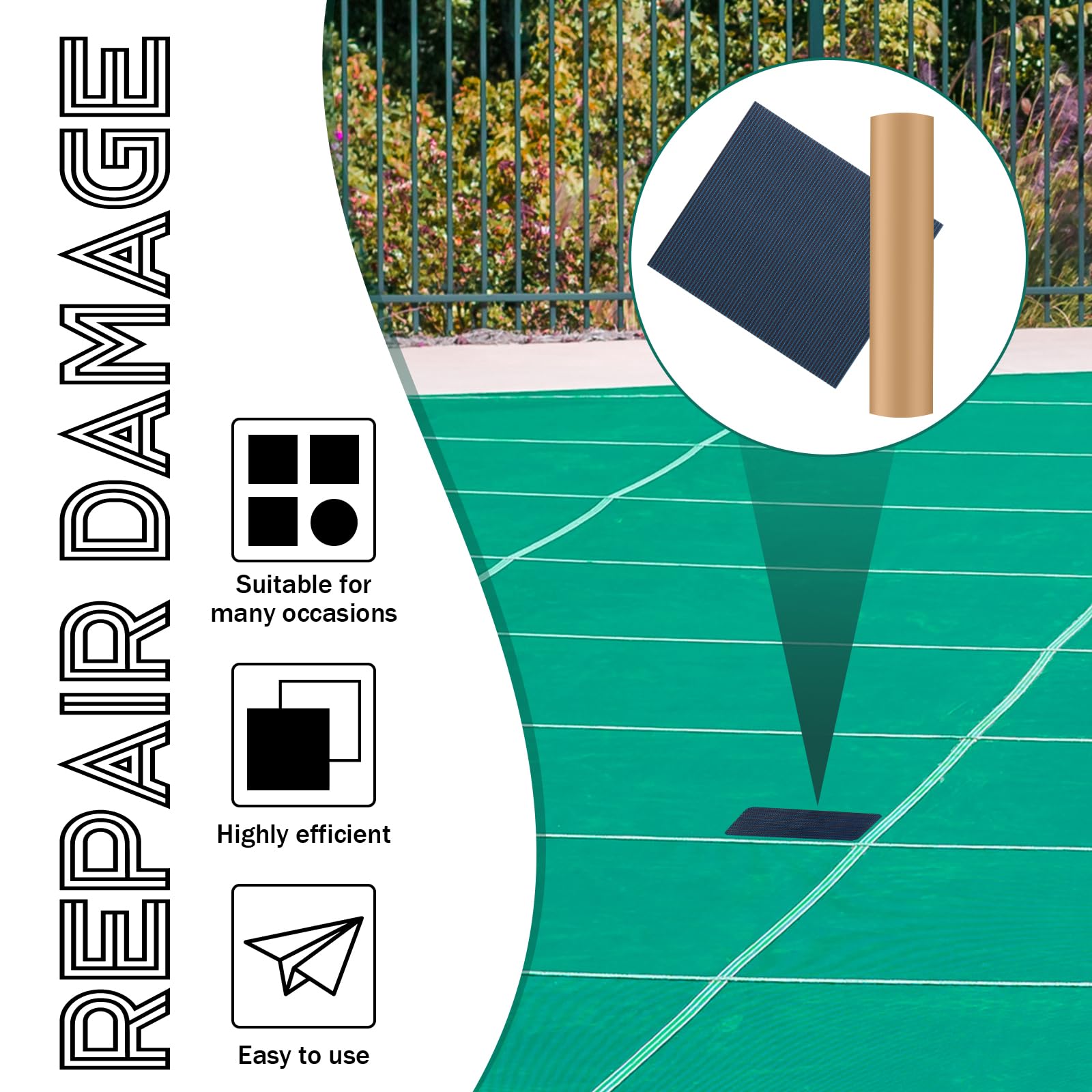 LPREUTWN repaired pool cover on poolside showing discreet, protective finish