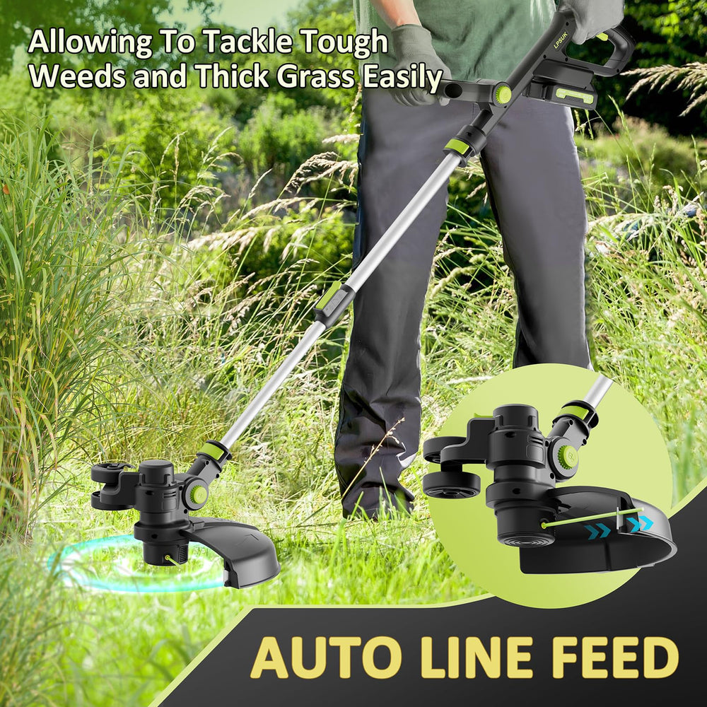 LPSUK trimmer in use landscaping a border to show clean edges and cordless maneuverability