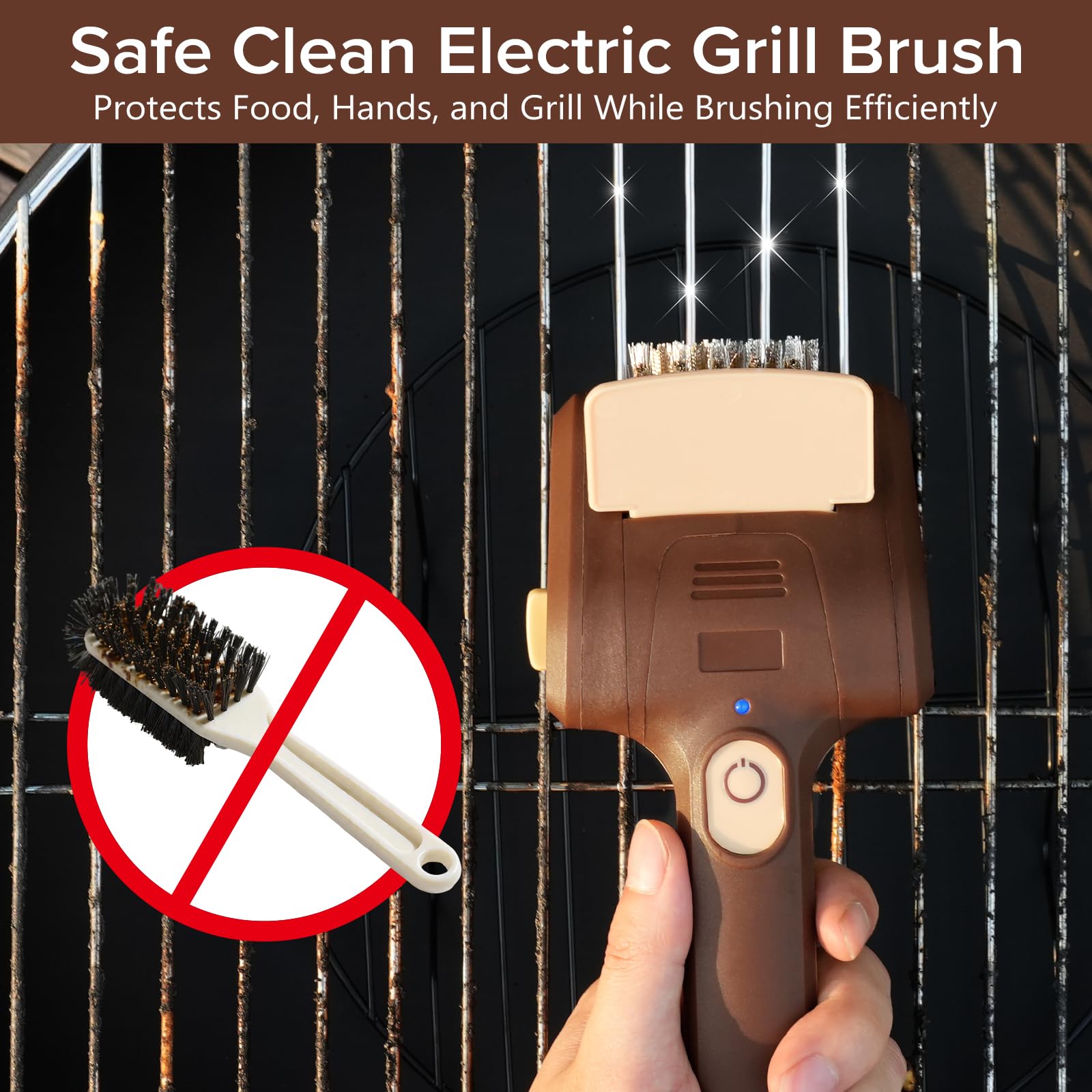 Lrly brush cleaning hot grill grates demonstrating quick residue removal