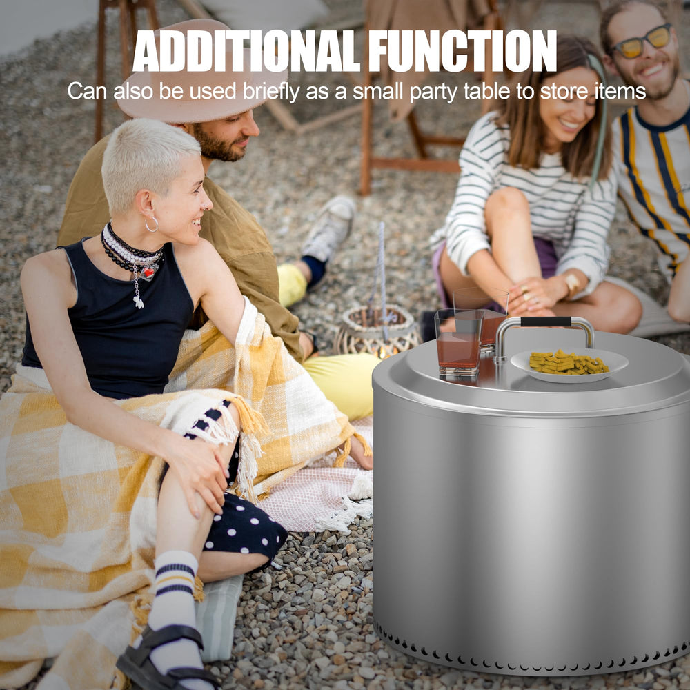 LS'BABQ covered firepit in backyard demonstrates weather protection and tidy storage