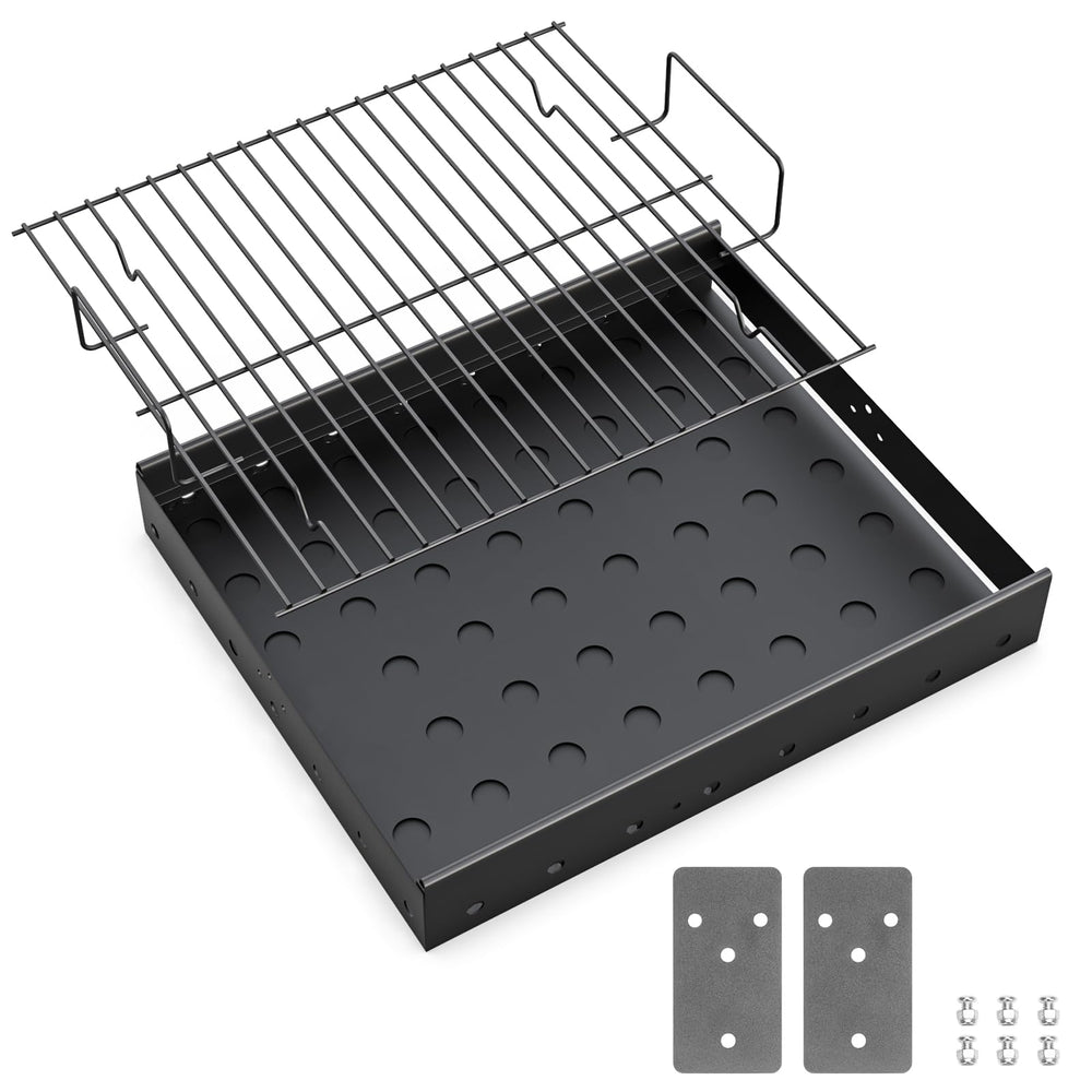 LS'BABQ front view charcoal tray showing full-length fit for easy replacement