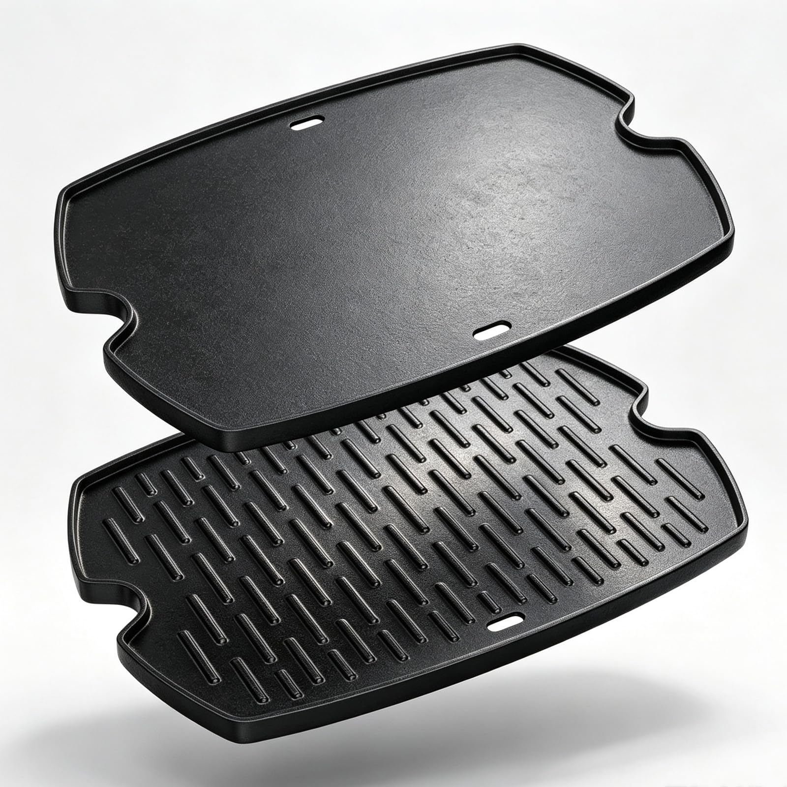 LS'BABQ front view griddle fitted on Weber Baby Q showing full coverage and even heating benefit