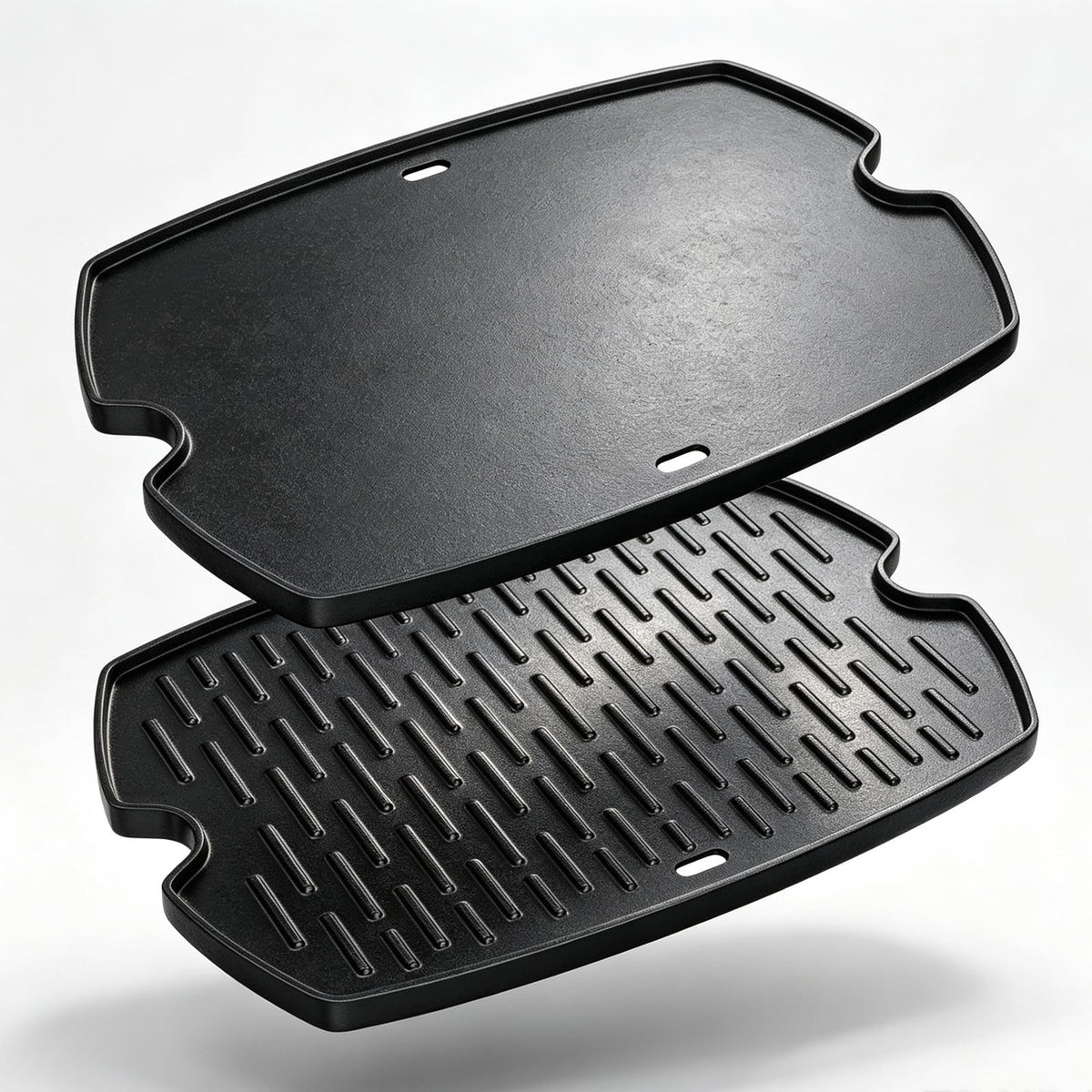 LS'BABQ front view griddle fitted on Weber Baby Q showing full coverage and even heating benefit