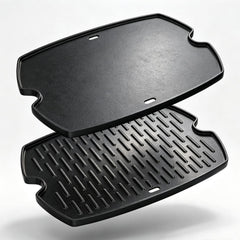 LS'BABQ front view griddle fitted on Weber Baby Q showing full coverage and even heating benefit