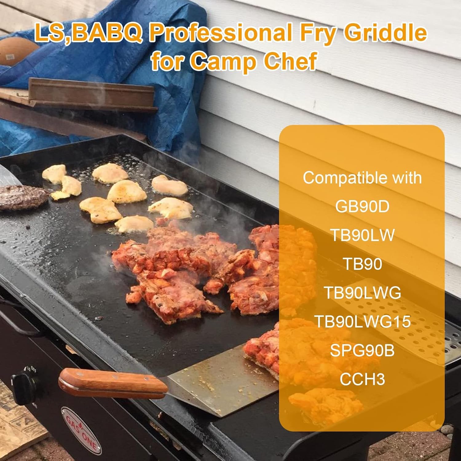 LS'BABQ griddle installed on Camp Chef stove showing compatibility