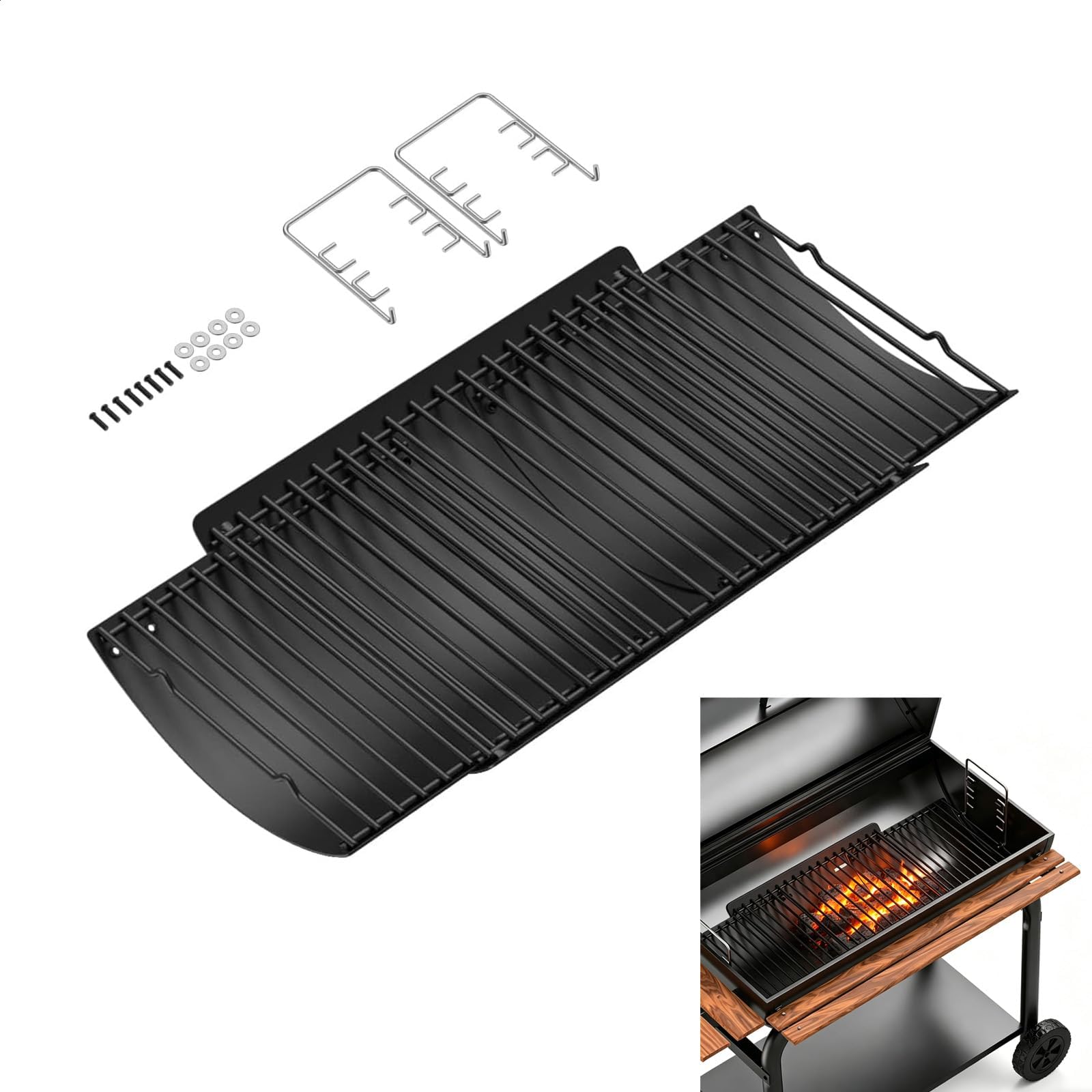 LS'BABQ boxed packaging with hangers included for easy installation