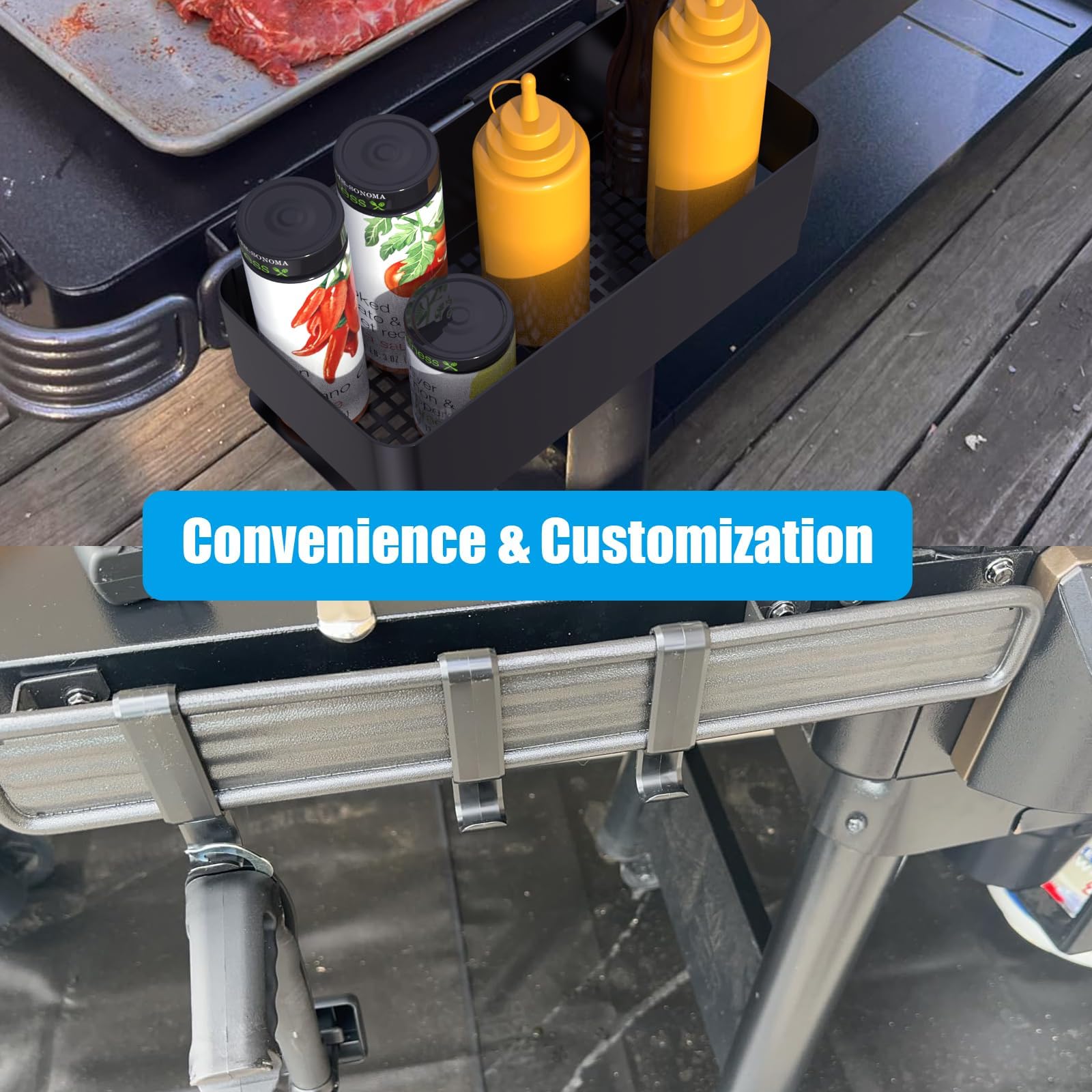 LS'BABQ side profile mounted on grill shelf maximizing workspace