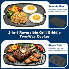 LS'BABQ smooth side close-up cooking pancakes evenly for easy breakfast prep benefit