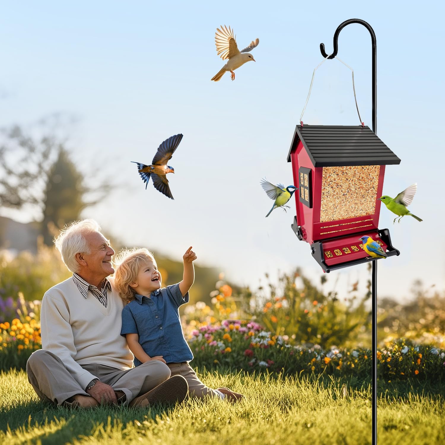 LSCQYYCC feeder hanging in garden attracting wild birds for yard enjoyment