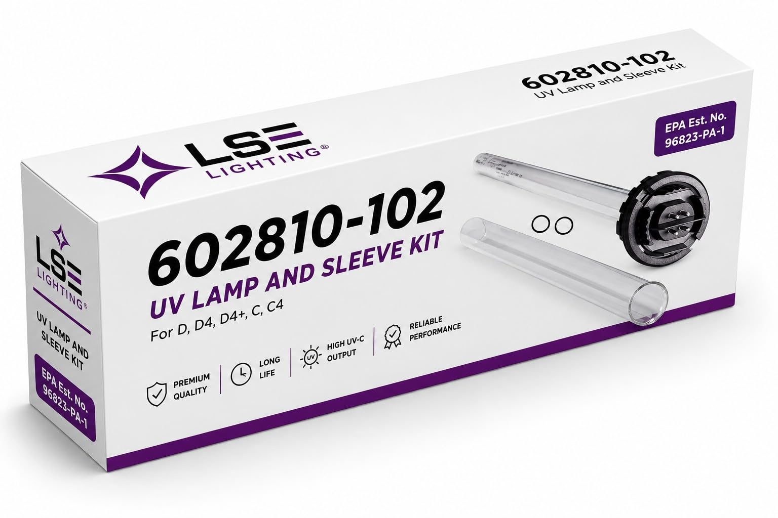 LSE Lighting kit front view showing lamp, sleeve and O-rings for quick maintenance