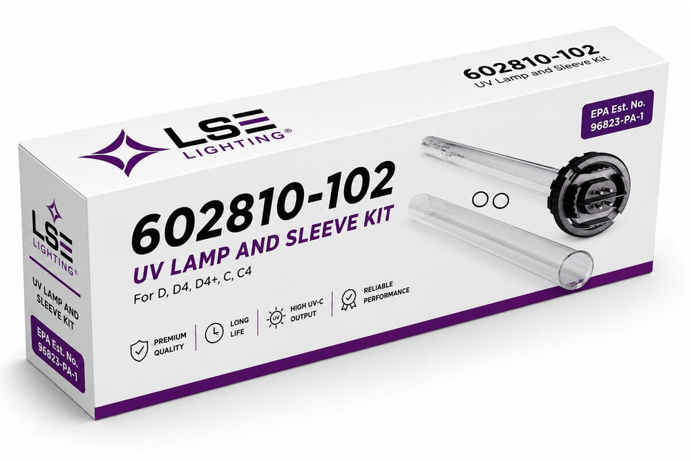 LSE Lighting kit front view showing lamp, sleeve and O-rings for quick maintenance