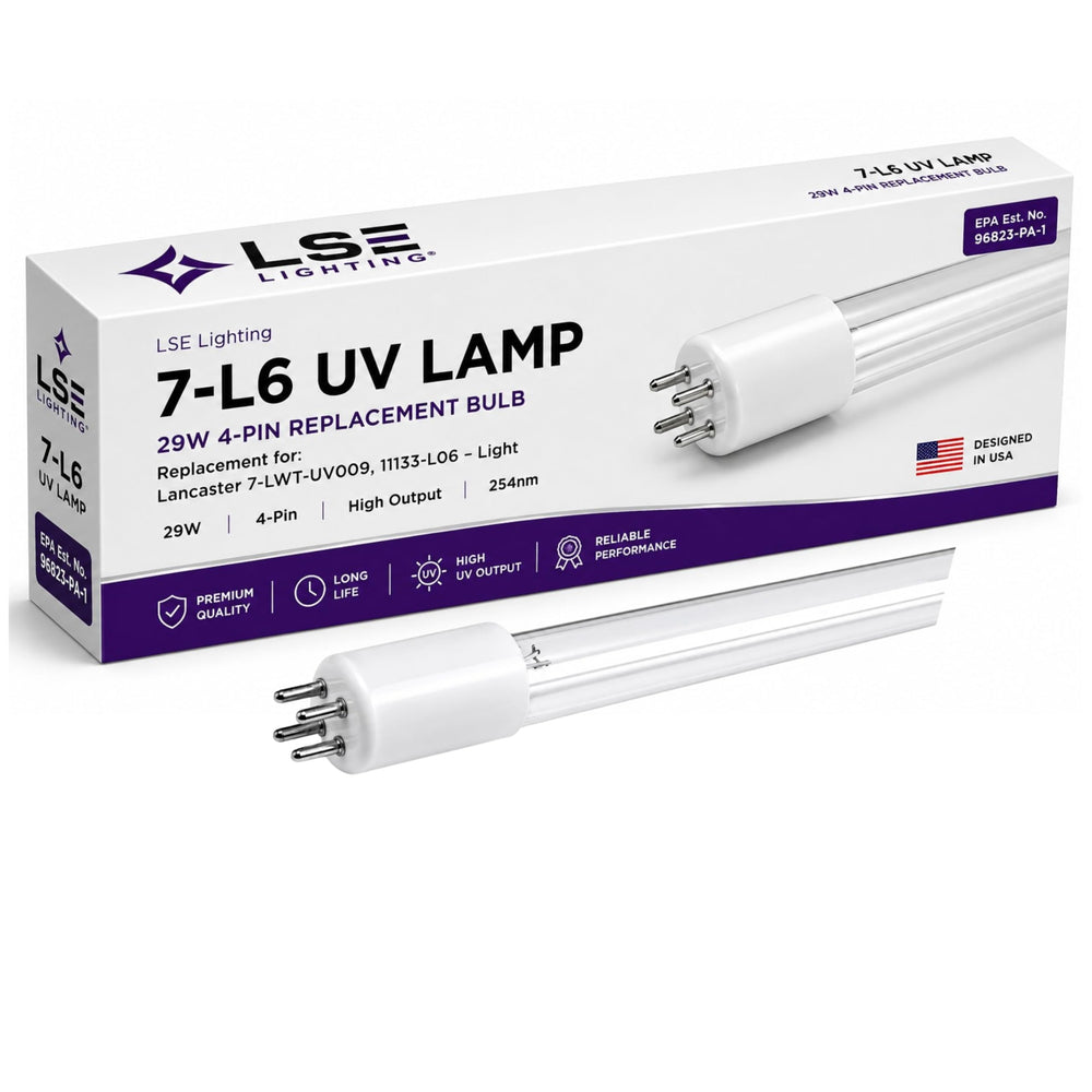 LSE Lighting front view of 7-L6 bulb showing full length and form for easy replacement