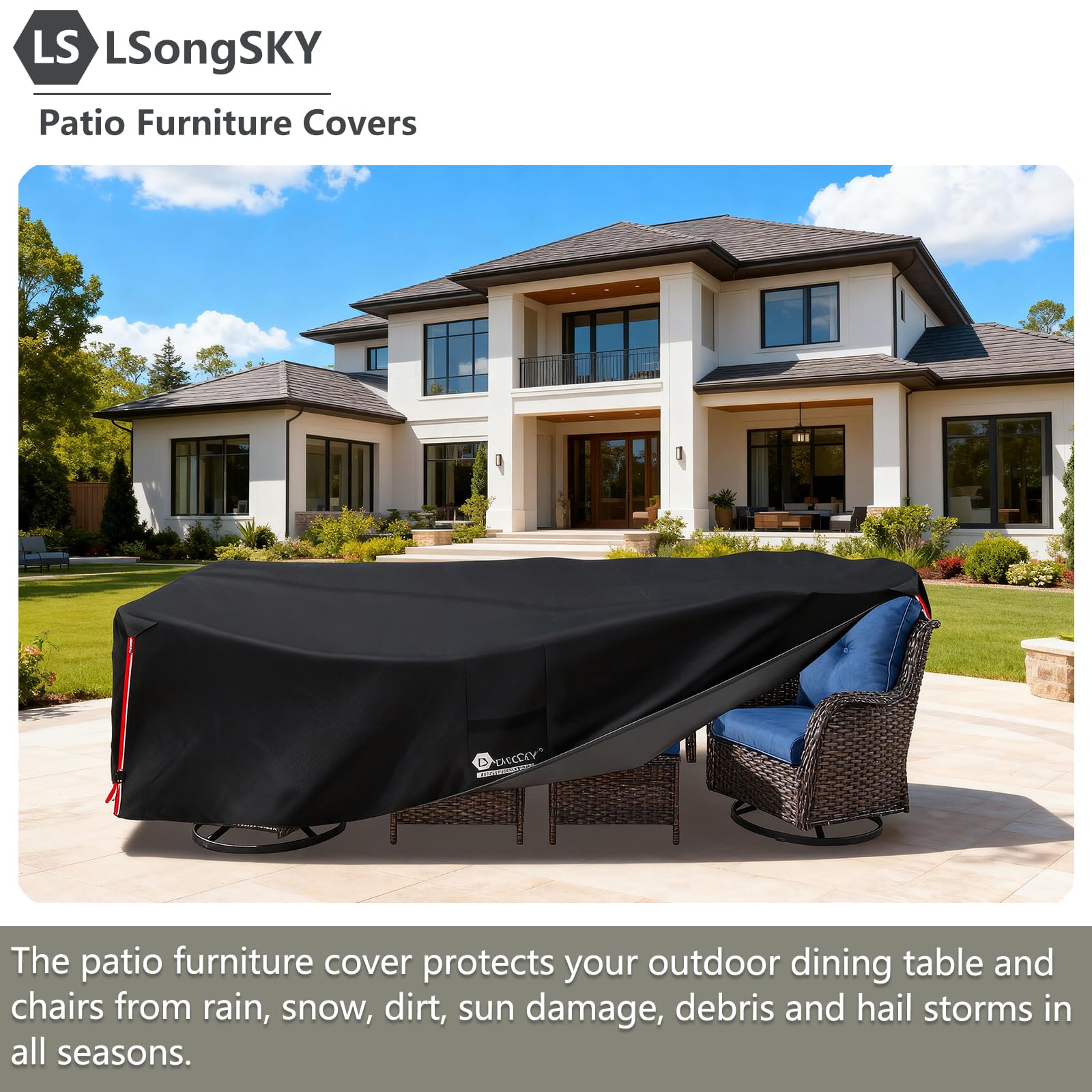 LSongSKY cover fitted over rocking chairs and ottomans protecting multiple pieces