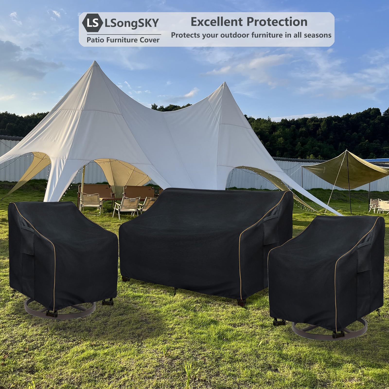 LSongSKY covered swivel lounge chair in backyard protecting furniture