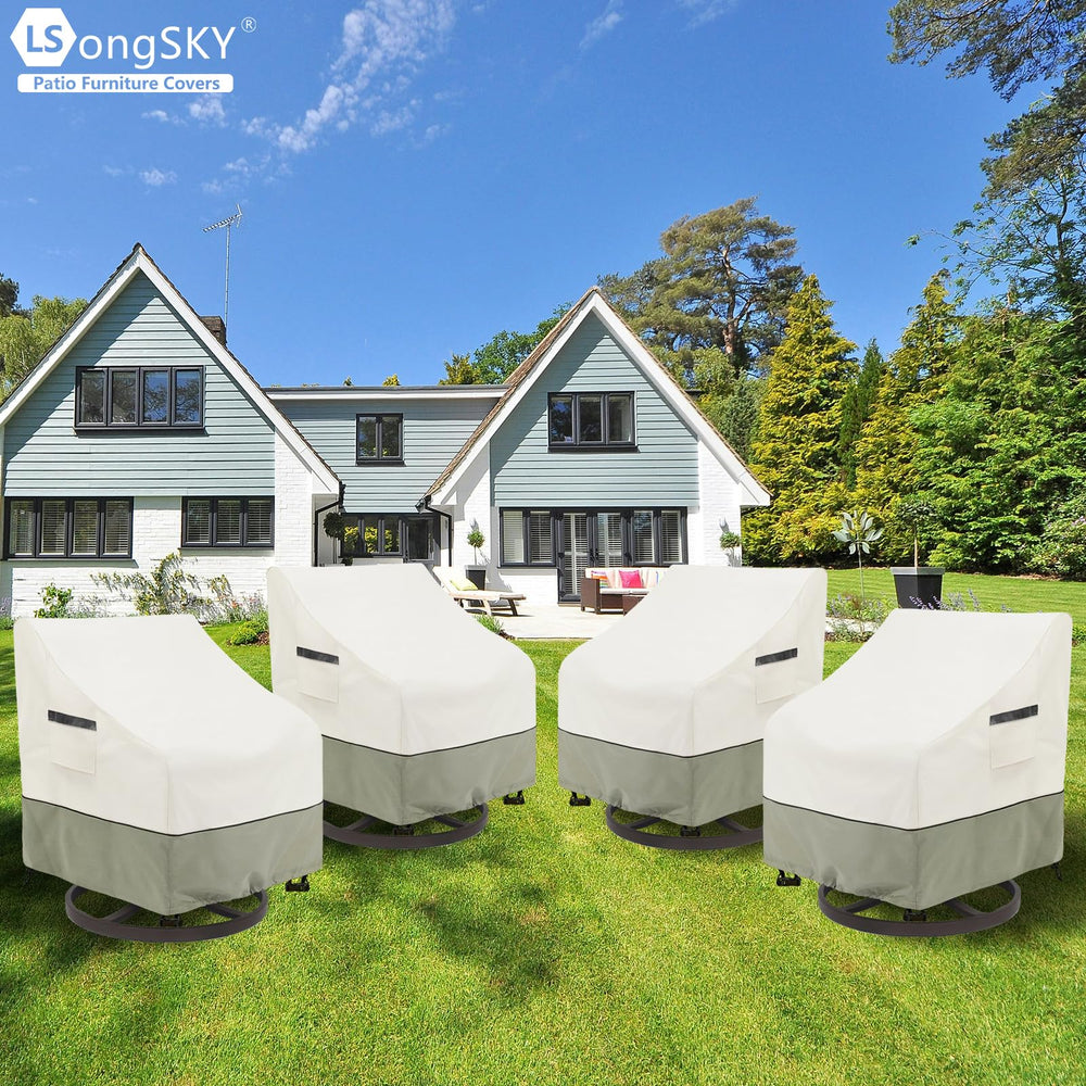 LSongSKY swivel chair covered on patio illustrating weather protection in use
