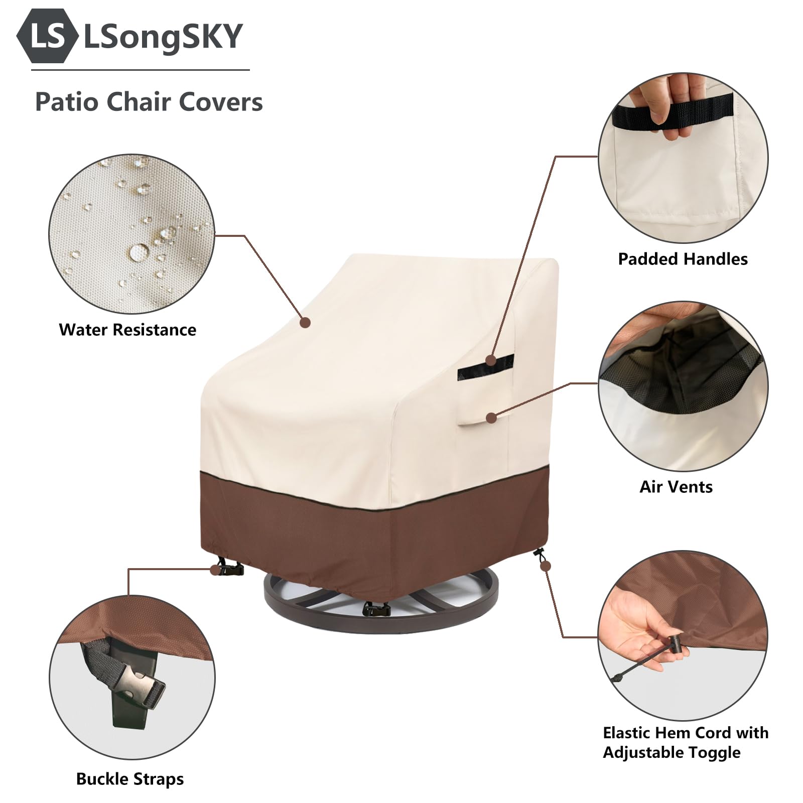 LSongSKY drawstring hem and snap strap detail for secure windproof fastening
