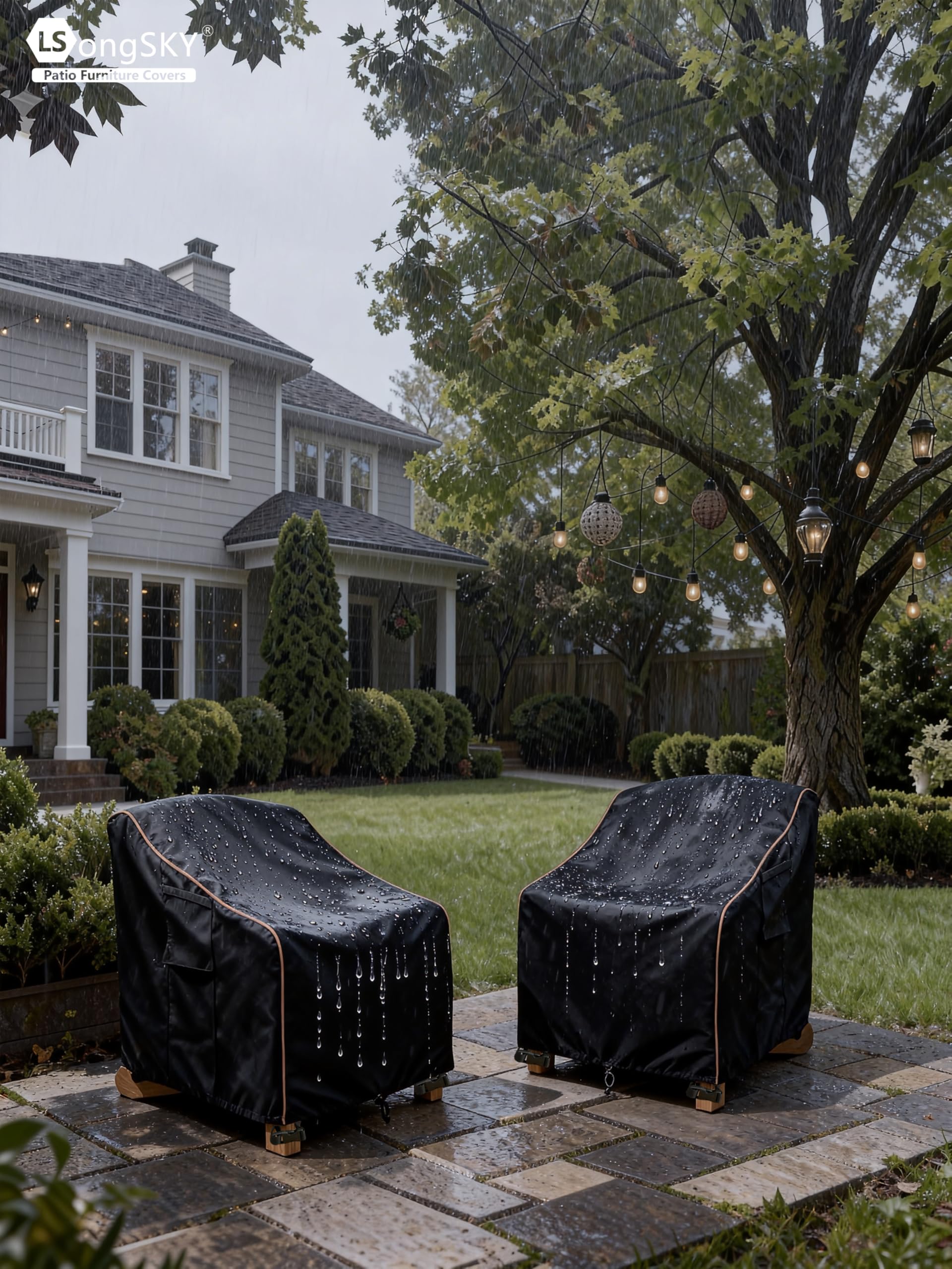 LSongSKY funda colocada sobre silla Adirondack en patio, protege contra lluvia