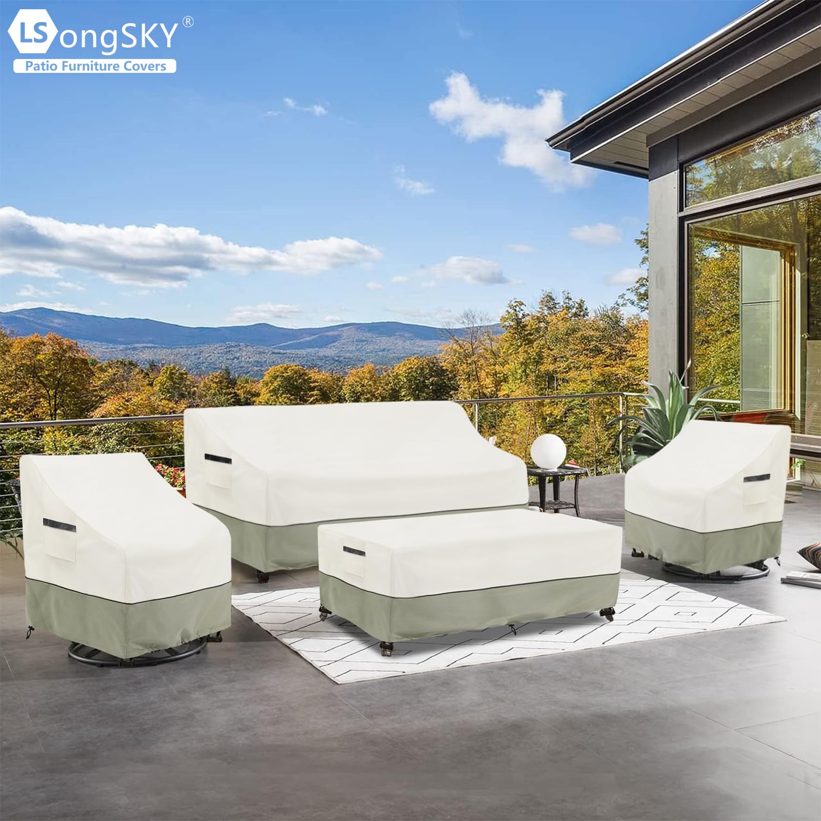 LSongSKY dos fundas en uso sobre sillones en un patio protegido