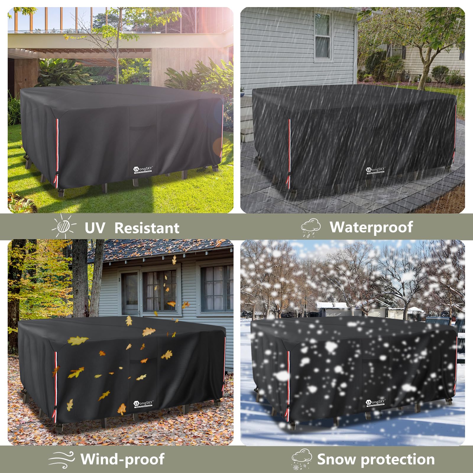 LSongSKY lifestyle patio setting with covered sectional illustrating all-weather protection