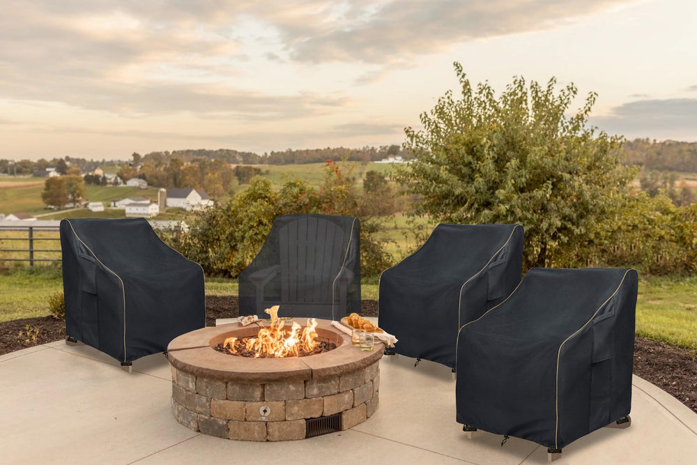 LSongSKY lifestyle patio shot with covered swivel chairs creating tidy outdoor space