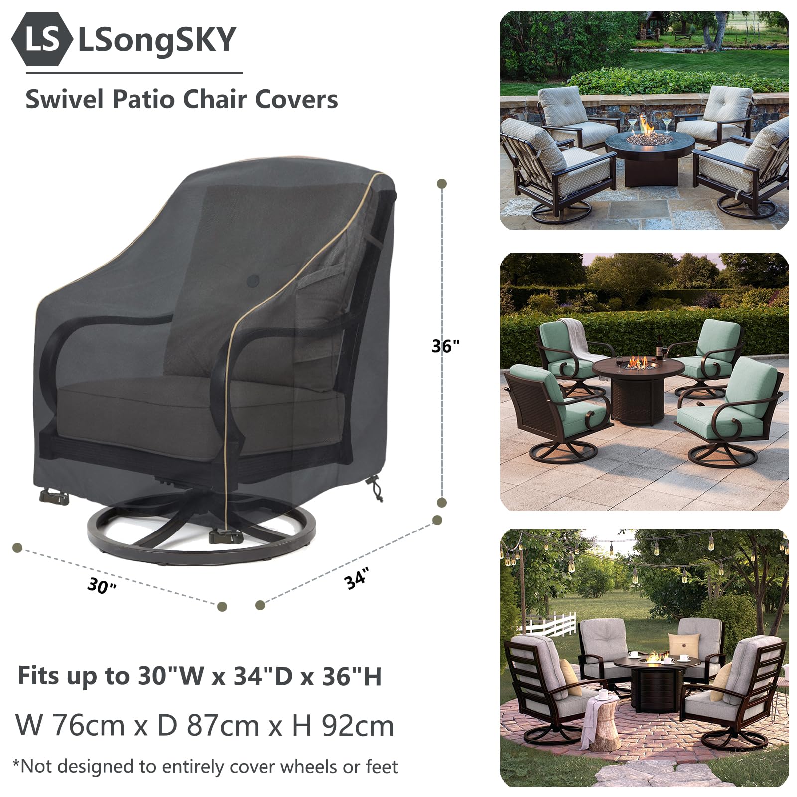 LSongSKY cover fitted on a swivel chair side profile demonstrating full coverage