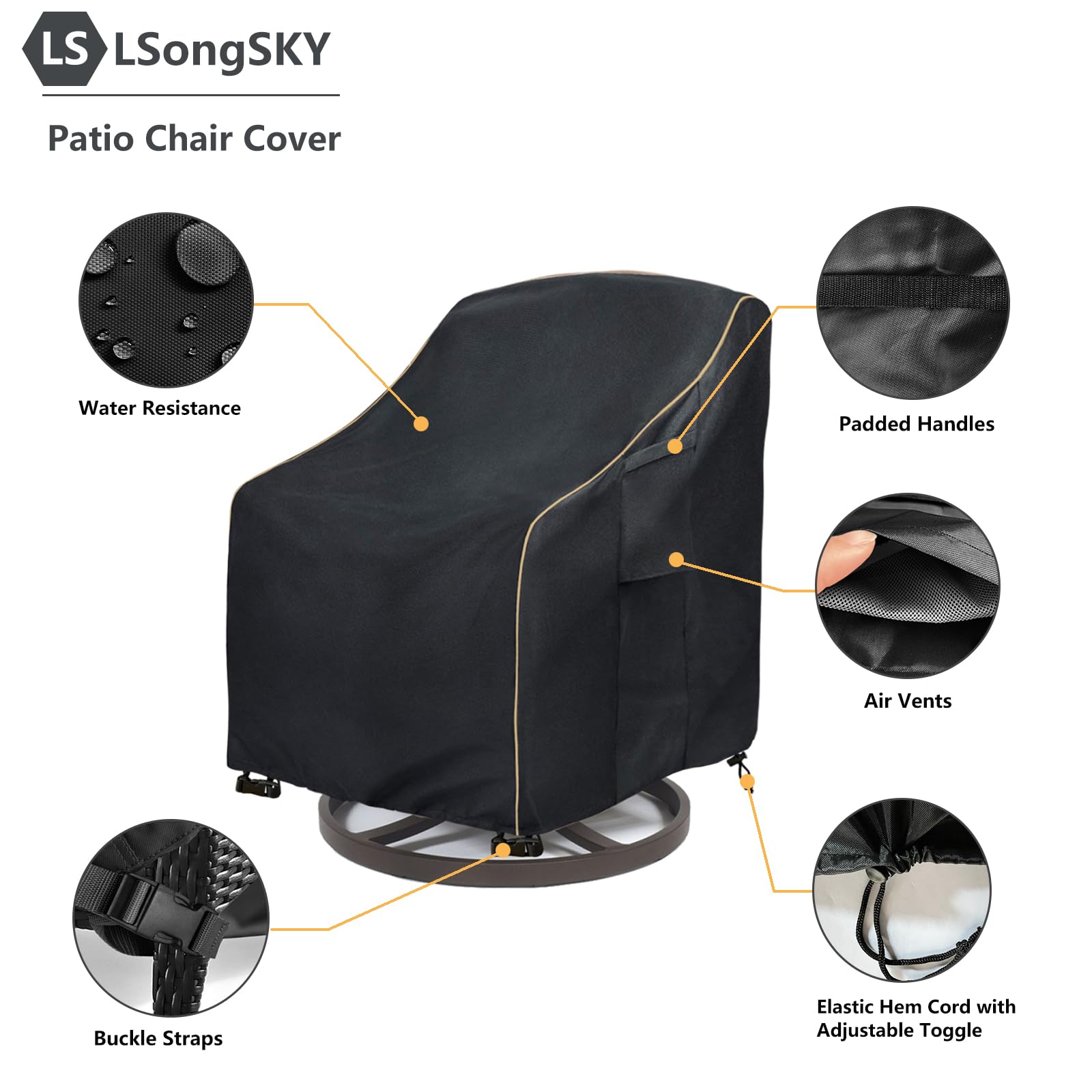 LSongSKY underside snap strap detail securing cover to chair legs for wind resistance