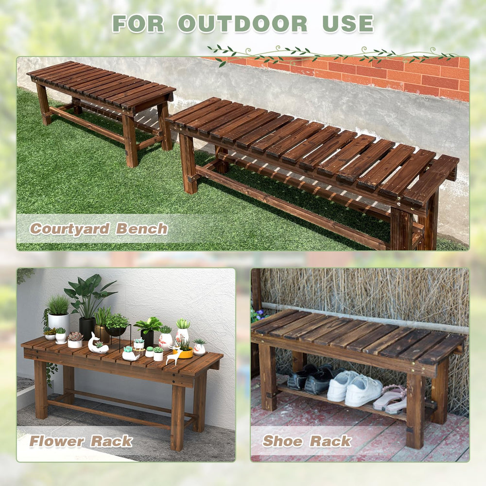 LSPYYDS bench with bonsai demonstrating multifunctional plant display use