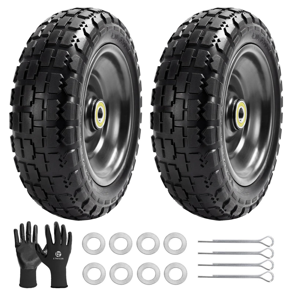 LTNICER front view of 10-inch wheel showing solid tread and durable rim benefit: no flats