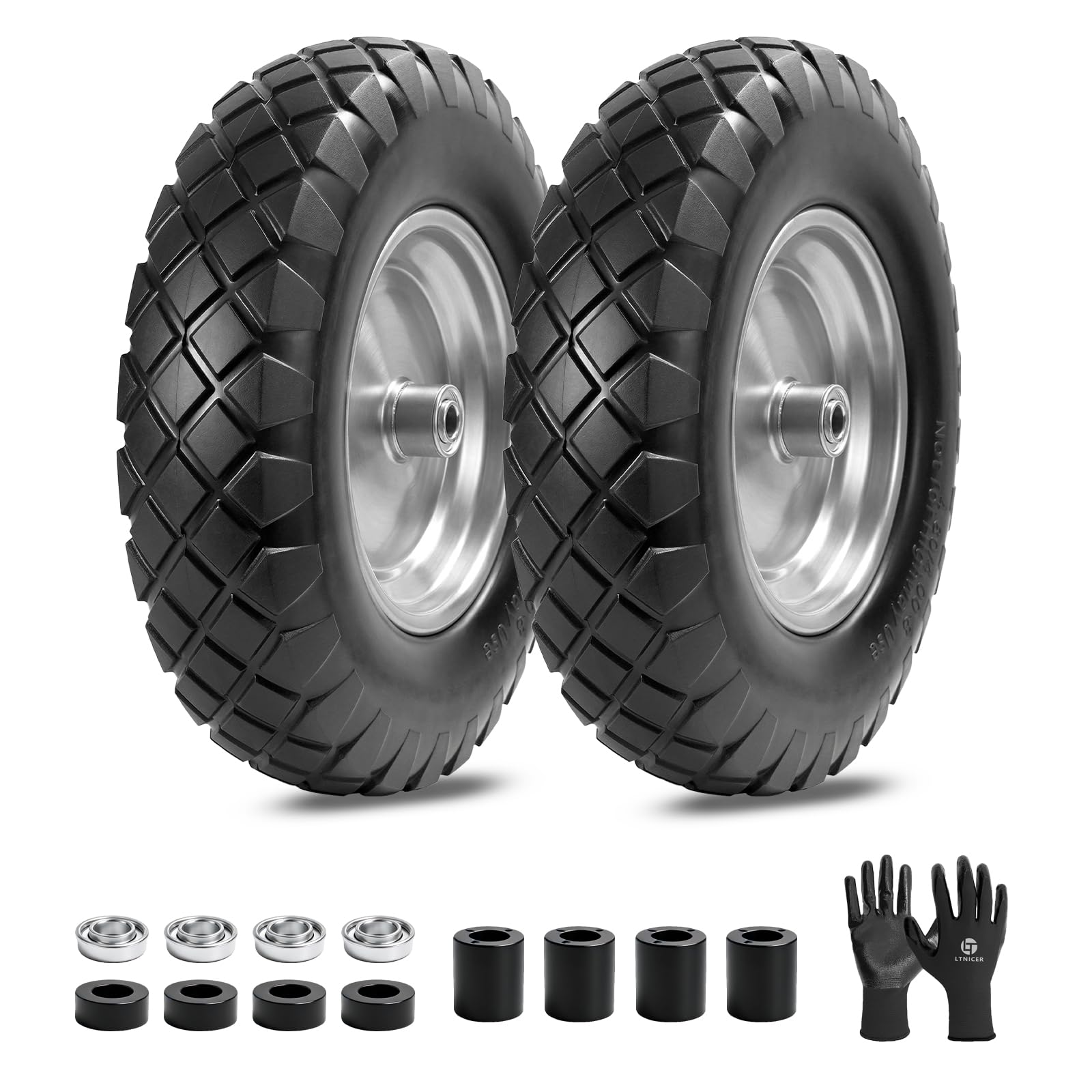 LTNICER front view of flat-free wheel showing ready-to-install durability