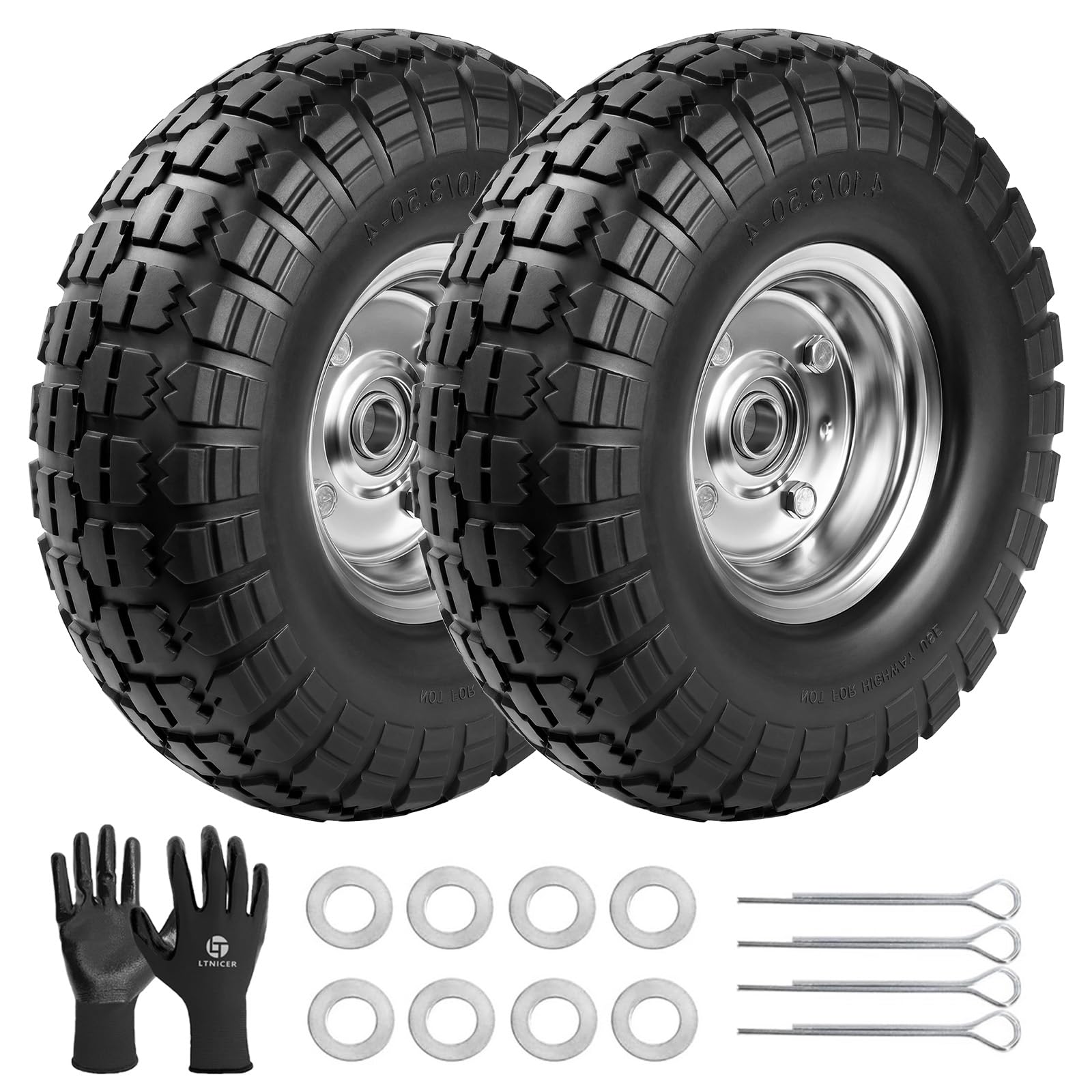 LTNICER front view of 10 inch solid wheels showing complete 2-pack and benefits