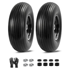 LTNICER front view of 13-inch flat-free wheel showing solid PU and steel rim durability