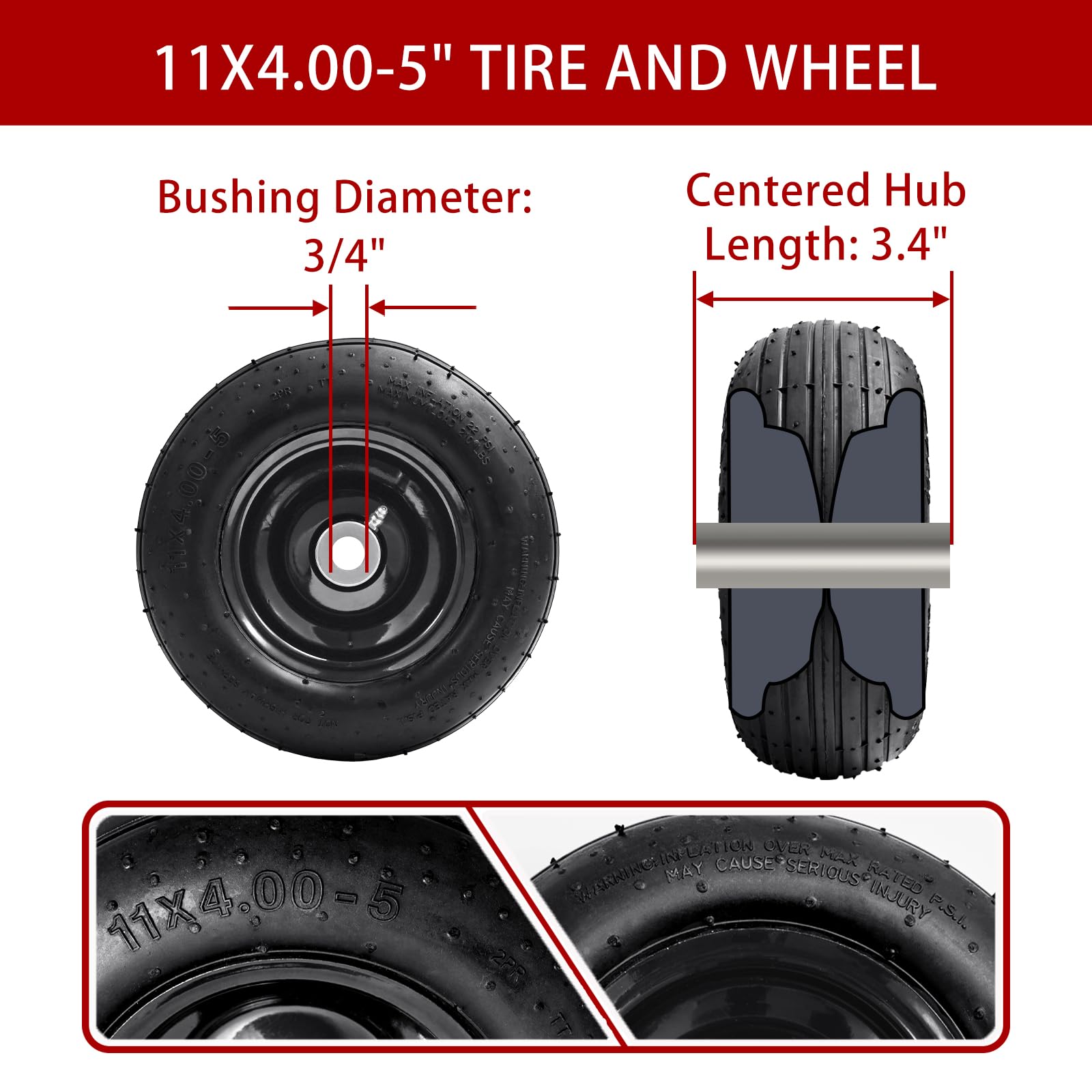 LTNICER detailed hub and 3/4" bushing showing easy axle fit benefit