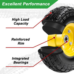 LTNICER wheel installed on a garden cart demonstrating instant flat-free usability