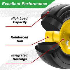 LTNICER tire mounted on a zero-turn mower front demonstrating puncture-free reliability