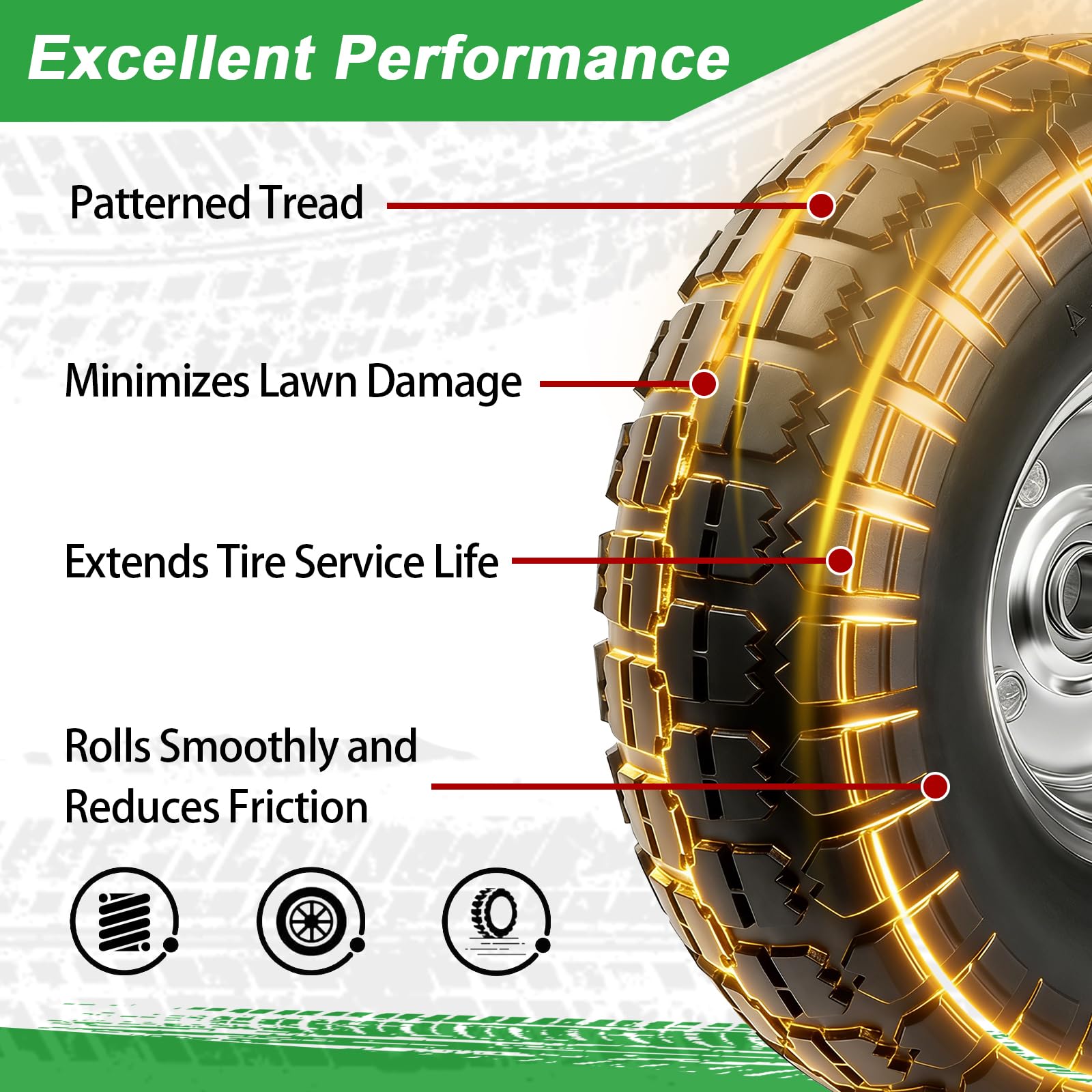 LTNICER rubber tread detail highlighting puncture-resistant solid-rubber benefit