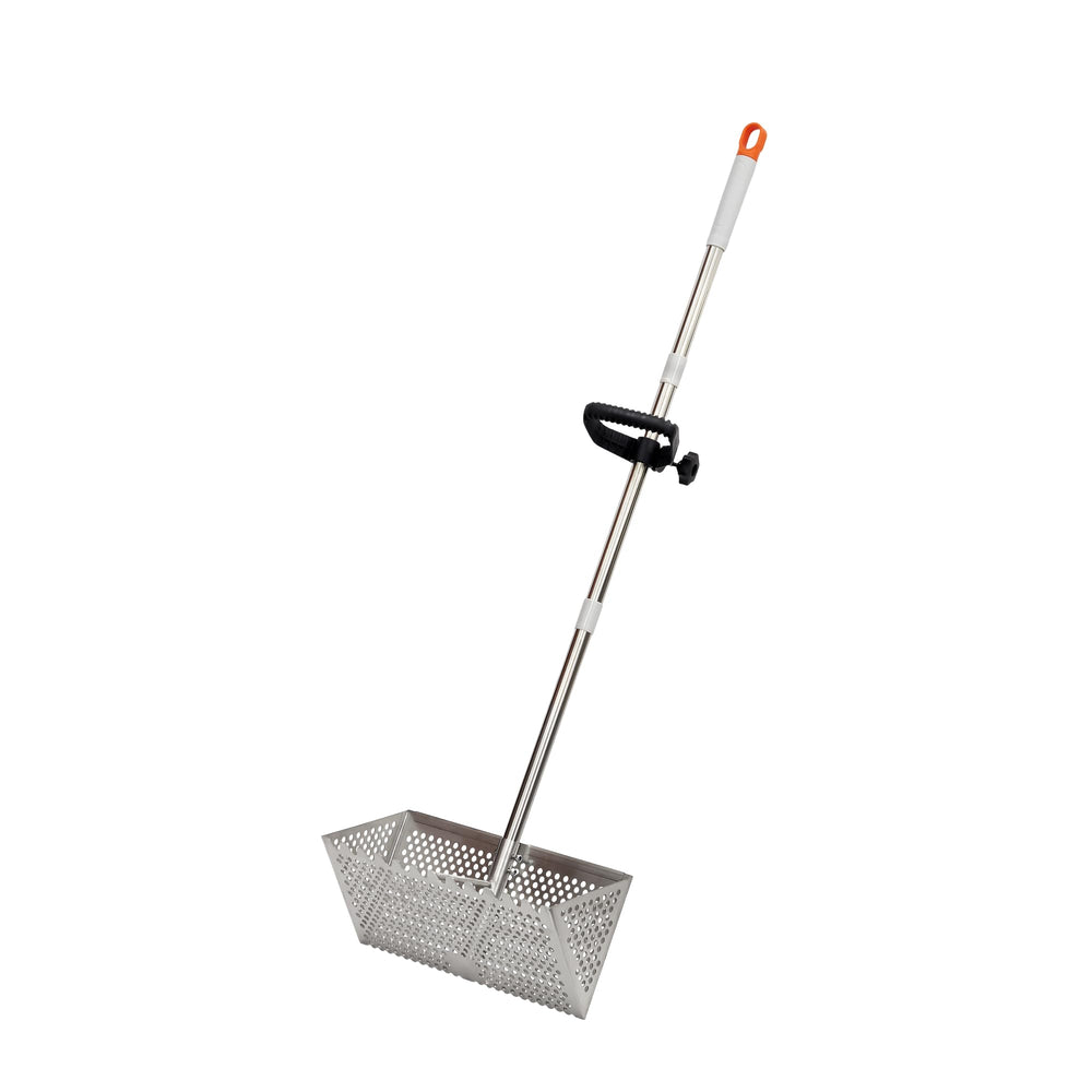 LTSEAME front view of assembled rake showing durable frame and screen benefit: clear sifting