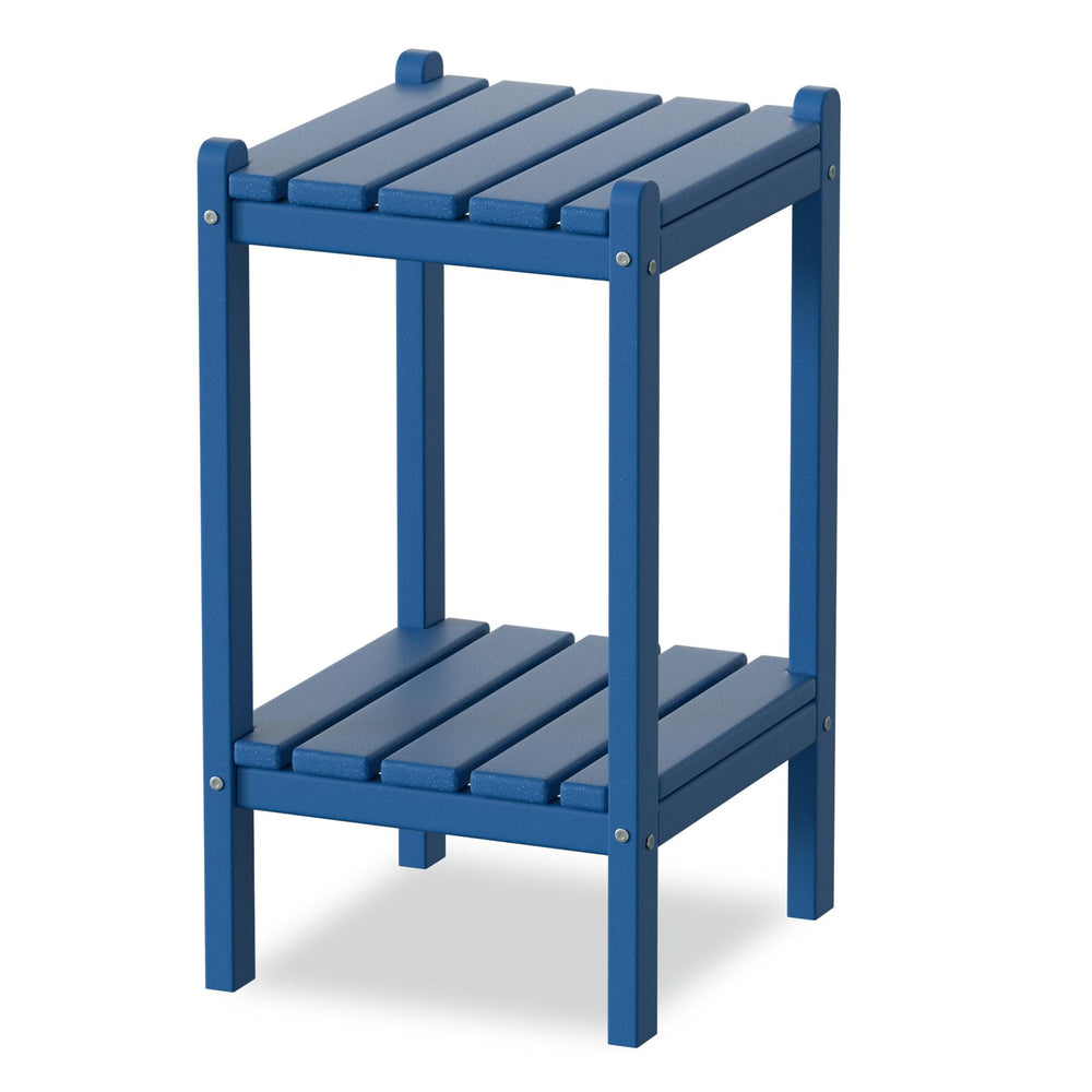 LUBITTE front view of patio side table showing compact sturdy design and benefit of style
