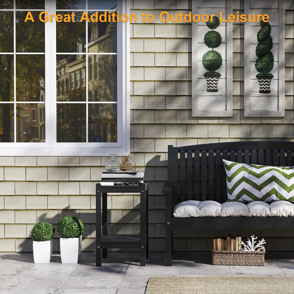 LUBITTE side table next to an Adirondack chair illustrating correct scale