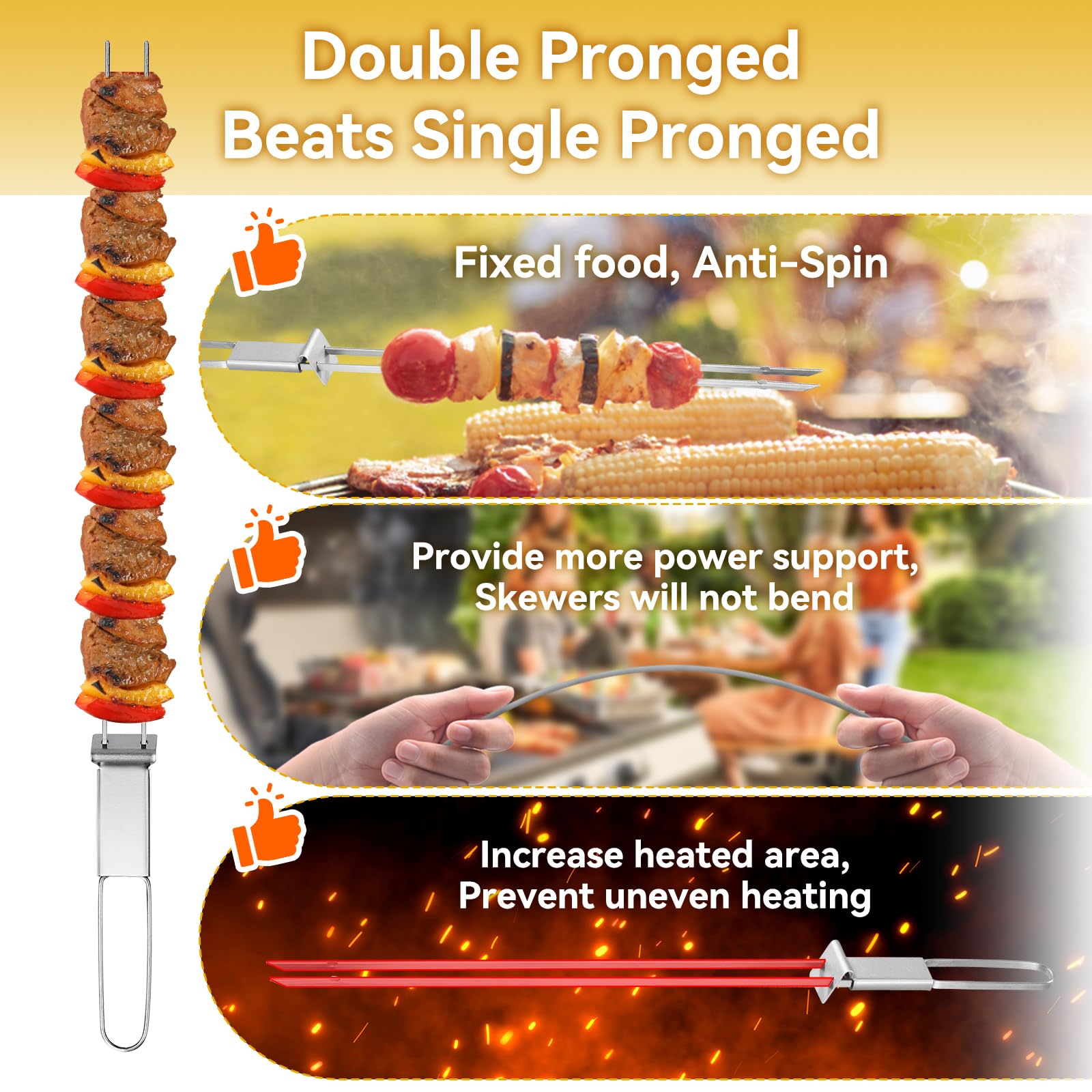 Lucalda skewers loaded on grill producing even sear